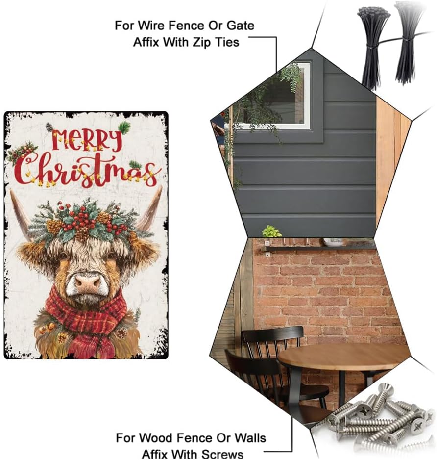 SUPERDANT Christmas Highland Cow Metal Signs Highland Yak Tin Sign Met