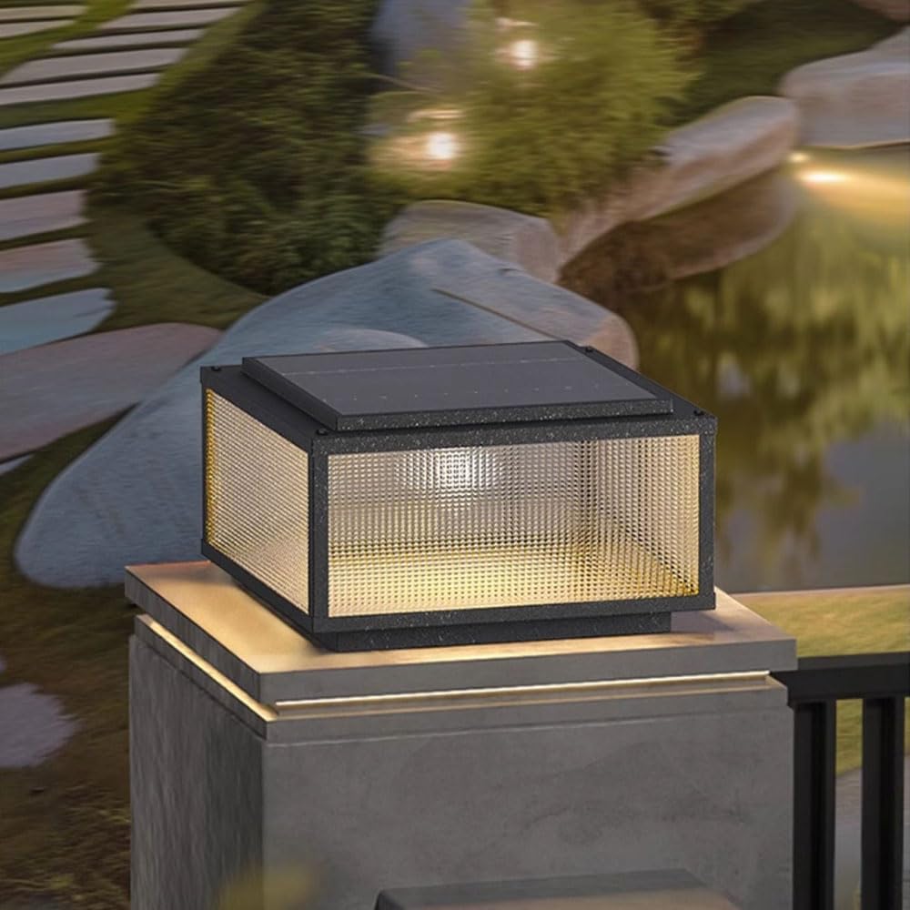 Column Pedestal Light Yard Column Lights with Frosted Glass Outdoor Villa Door Solar Post Lantern Industrial Style Courtyard Wall Lights Garden Yard Landscape Floor Lamp(40cm)