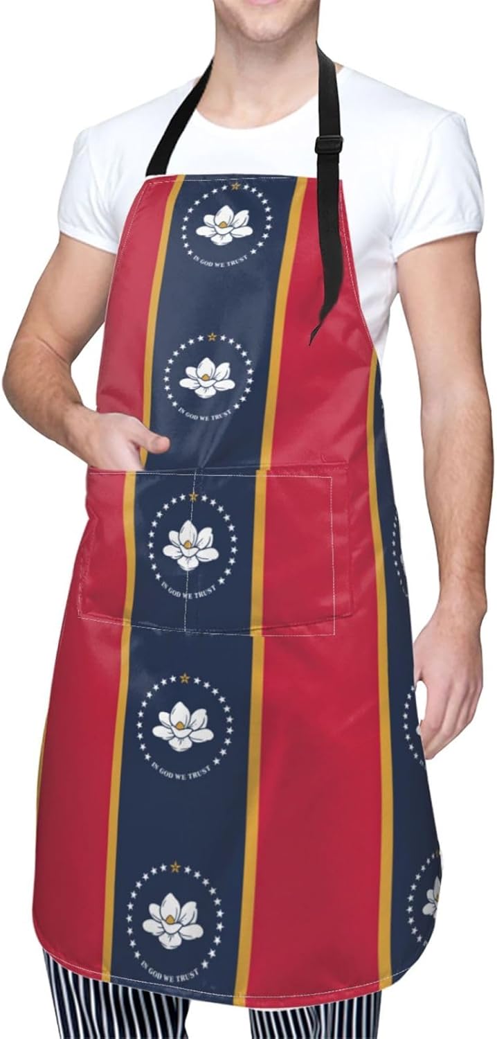 Mississippi State Flag print Waterproof chef's apron with pocket apron for kitchen cooking baking barbecue and gardening