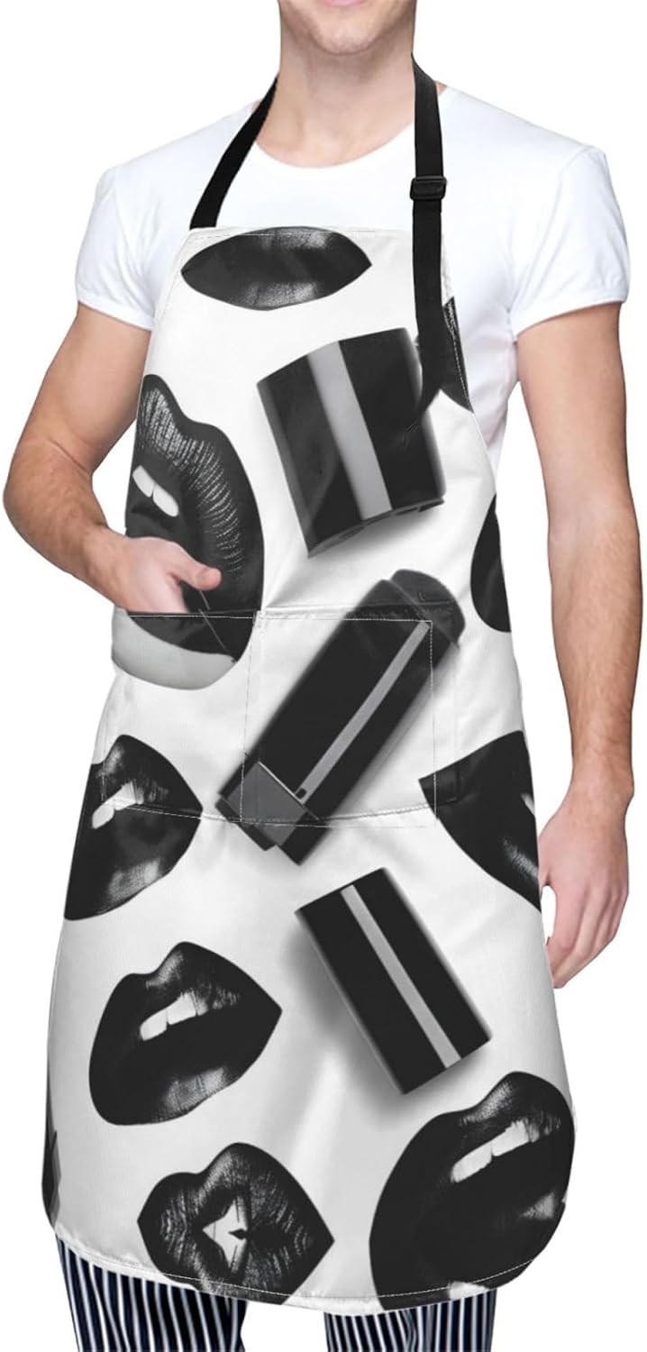 Cool Black Lipstick Lips print Waterproof chef's apron with pocket apron for kitchen cooking baking barbecue and gardening