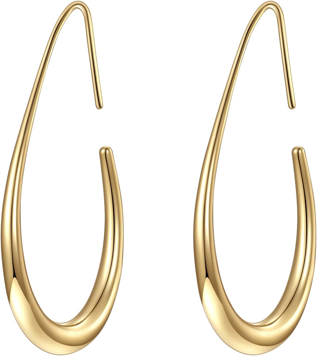 Lightweight Teardrop Hoop Earrings for Women - 14k Gold/White Gold Pla