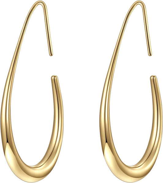 Lightweight Teardrop Hoop Earrings for Women - 14k Gold/White Gold Pla