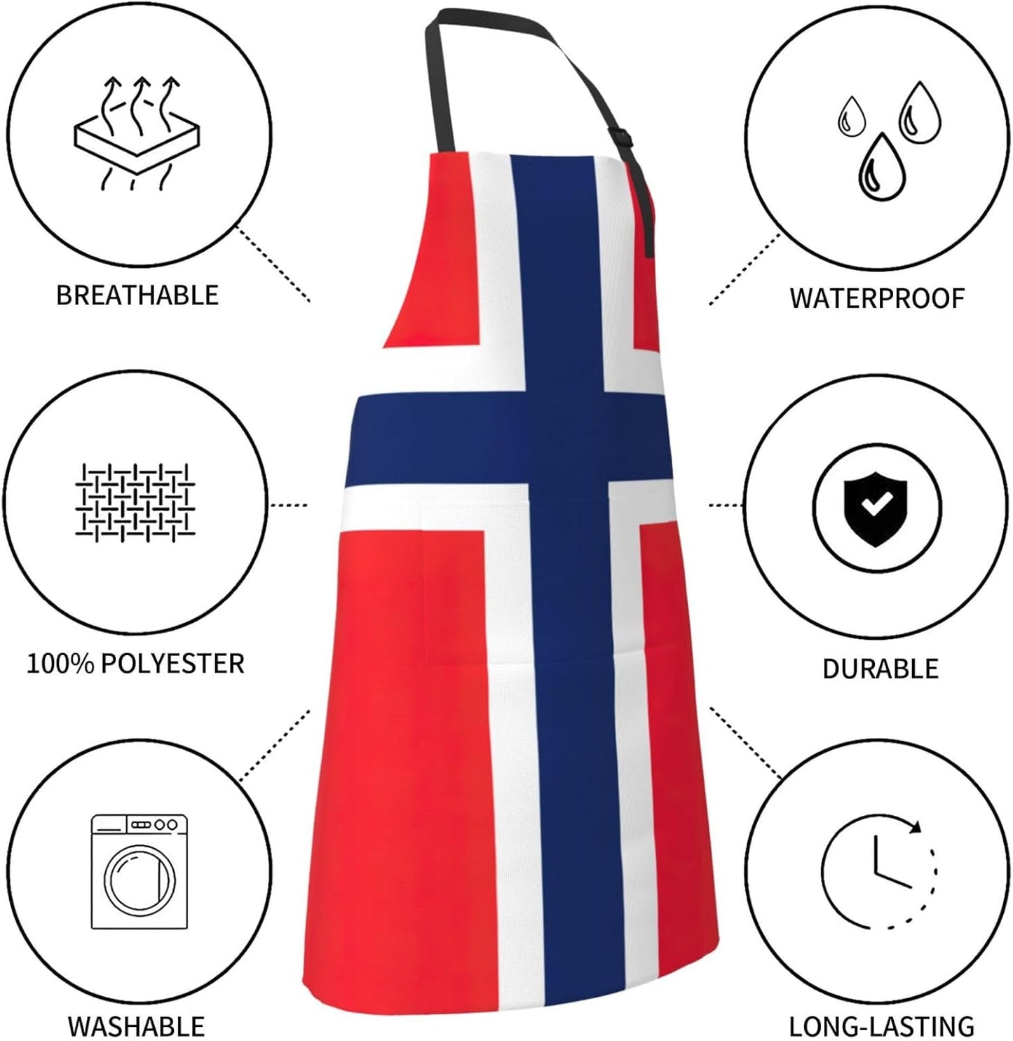 Norwegian flag print Waterproof apron with pocket adjustable cooking a