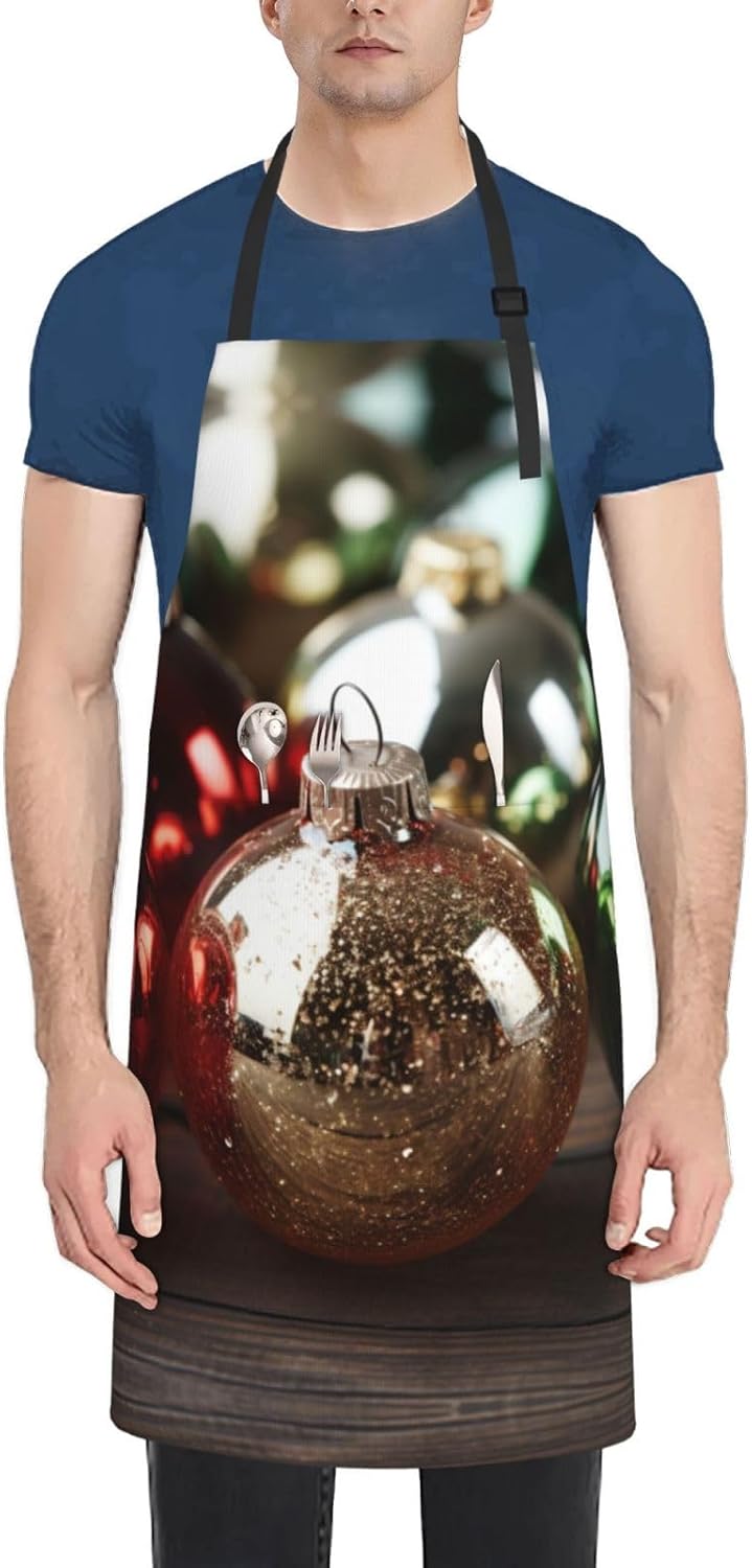 Merry Christmas Ball print Waterproof apron with pocket adjustable cooking apron for adult kitchen bibs to bake