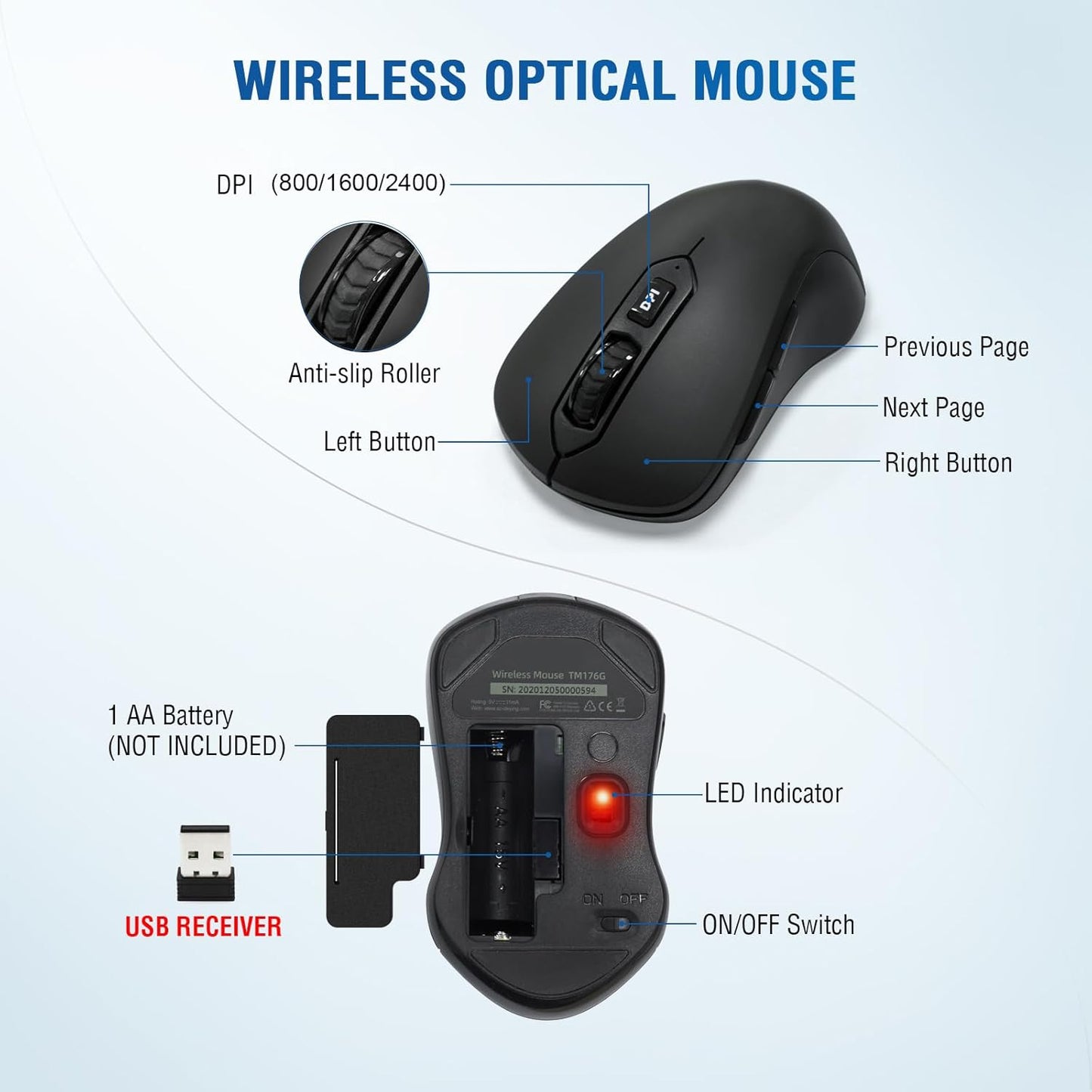 Wireless Keyboard and Mouse Combo, Full-Sized 2.4GHz Wireless Keyboard