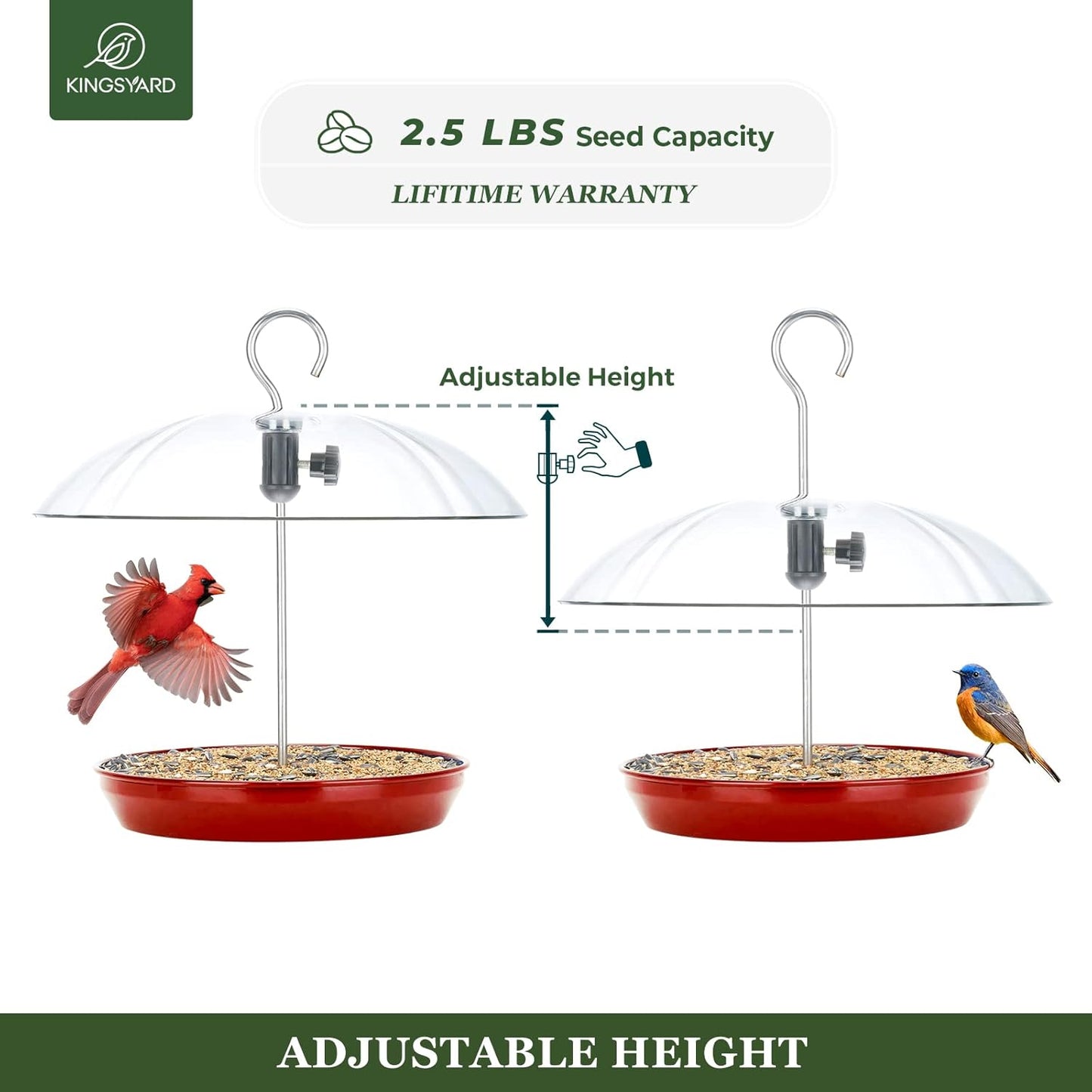 Kingsyard Adjustable Platform Bird Feeder for Outdoors Hanging, Metal 