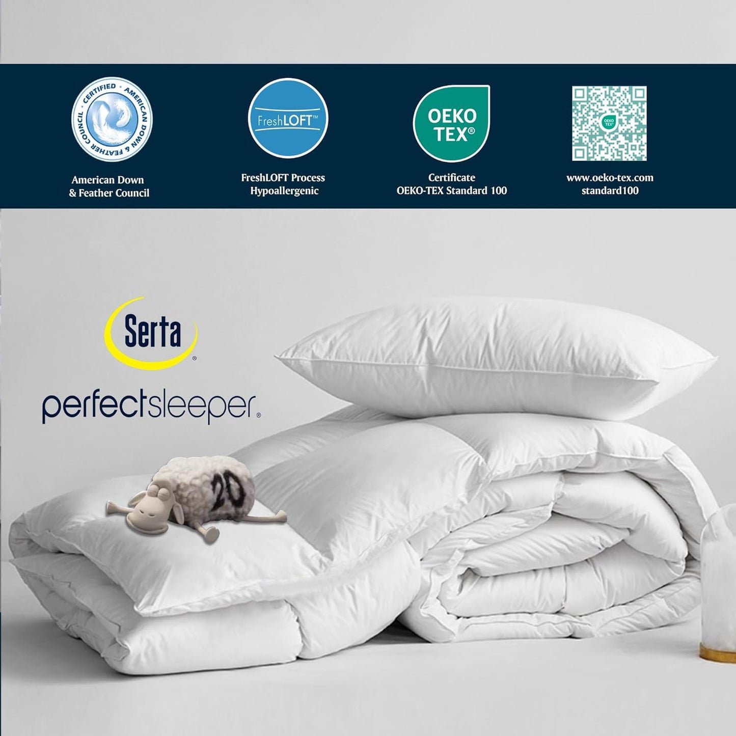 Serta Goose Feather Down Fiber Cotton Comforter Queen Size - 100% Cotton Duvet Insert - Hotel Luxury Hypoallergenic Bedding Comforter All Season Medium Warmth 90 x 90 Inch White