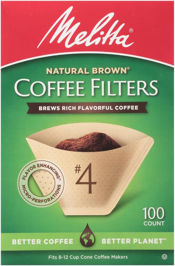 Melitta #4 Cone Coffee Filters, Natural Brown, 100 Count (Pack Of 3), 300 Total Filters - Fits all 8-12 Cup Cone Coffee Makers and Pour-Overs, Compostable, Tear-Resistant