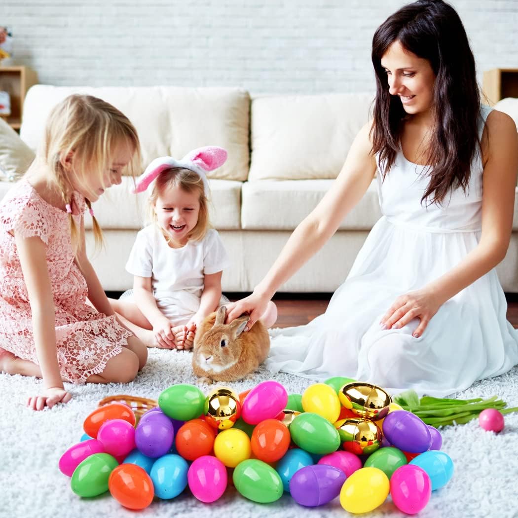 NEWBEA 288 Easter Eggs -2.36" Bright Colors Plastic Easter Eggs Empty Include 18 Golden Eggs Perfect for Eggs Hunt, Easter Basket Stuffers, Party Favors