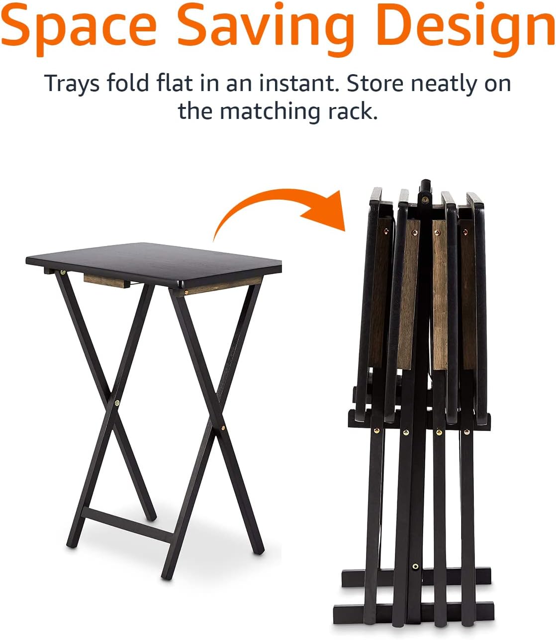 Amazon Basics Portable Foldable TV Tray Table with Storage Rack, Space