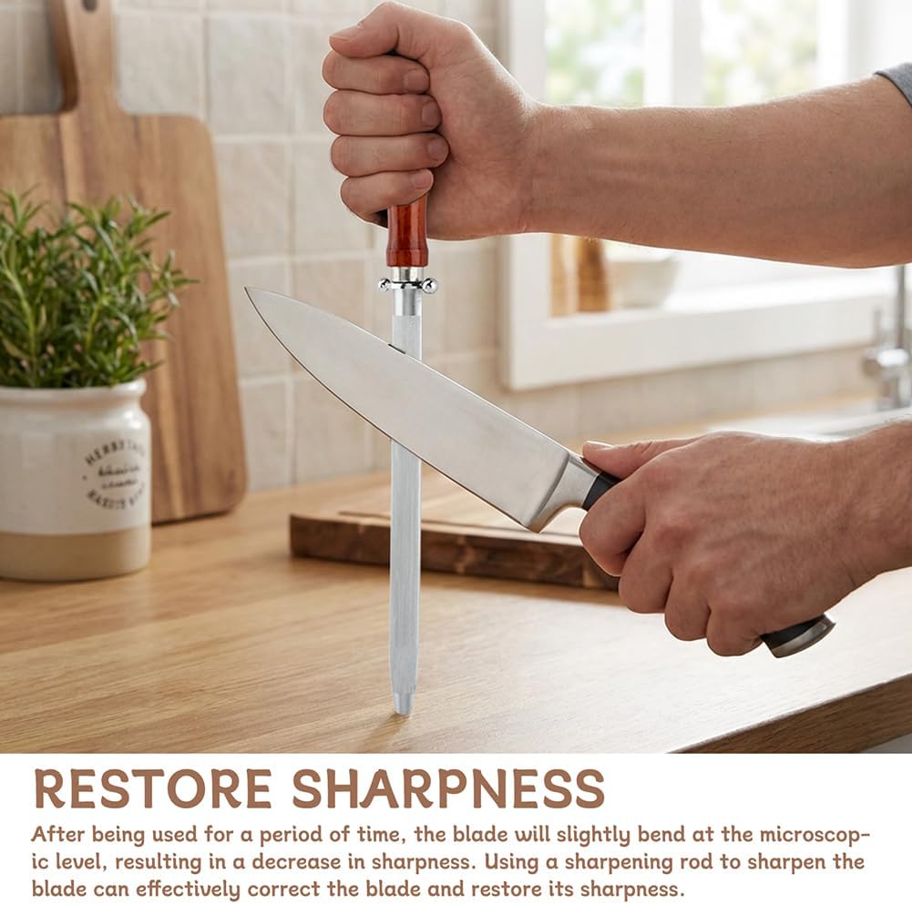 Professional Knife Sharpener Steel Rod Set, 10 inch Honing Rod with No