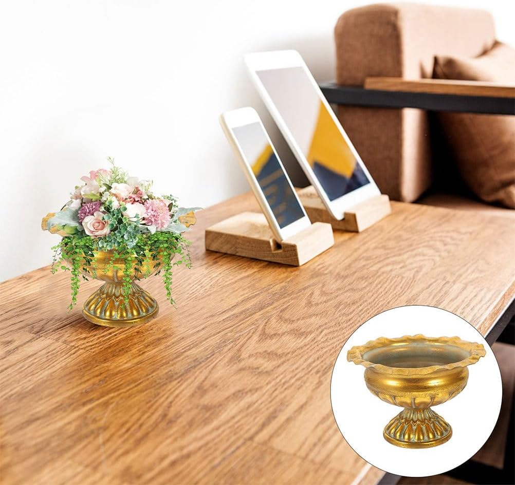 2Pcs Gold Urn Vase for Centerpieces: 3.9in Vintage Compote Bowl Vase - Metal Planter for Wedding Table Decoration