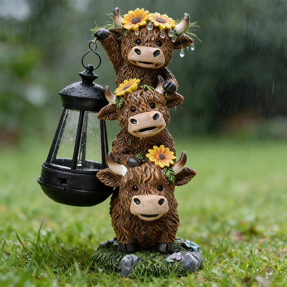 Solar Highland Cattle Night Light Sculpture Outdoor Garden Street Decoration, Cows Decorations Lantern Sculptures for Patio Yard Lawn Walkway Ornaments Clearance Gifts for Mom Grandma Birthday
