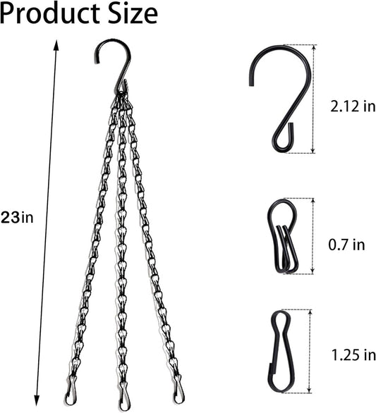 PCTC 3 Pack 23 inch Hanging Basket Chain,Hanging Plant Holder, Flower Pot Basket Chains 3 Point Replacement Chain Hangers with S Hooks for Planters, Bird Feeders, Lanterns and Other Ornaments
