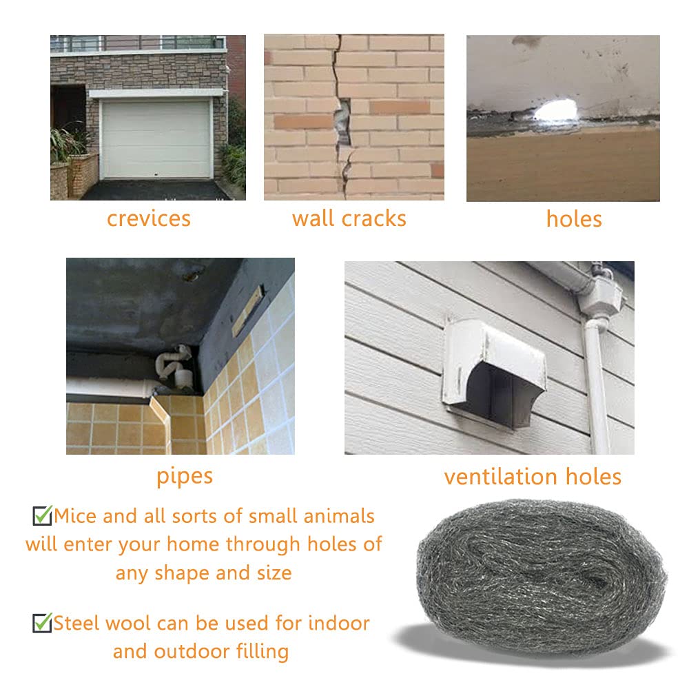 Steel Wool Mice Control, 2 Pack 3" x10 Ft Hole Filler, Gap Blocker, Ba