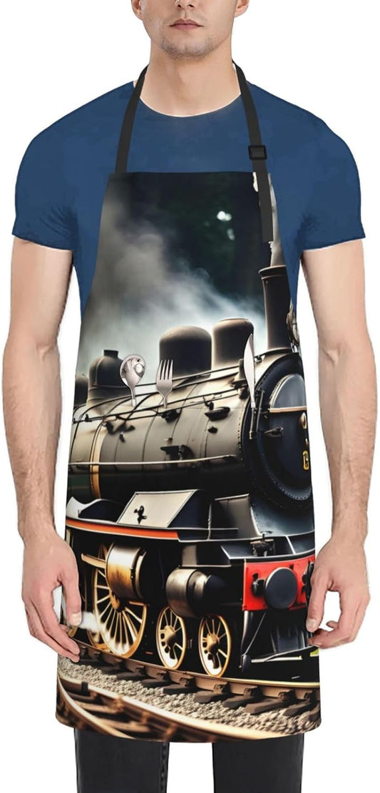 Steam Locomotive Train print Waterproof apron with pocket adjustable cooking apron for adult kitchen bibs to bake