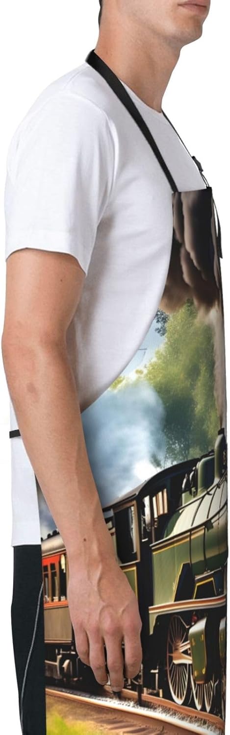 Steam Little Train print Waterproof apron with pocket adjustable cooking apron for adult kitchen bibs to bake