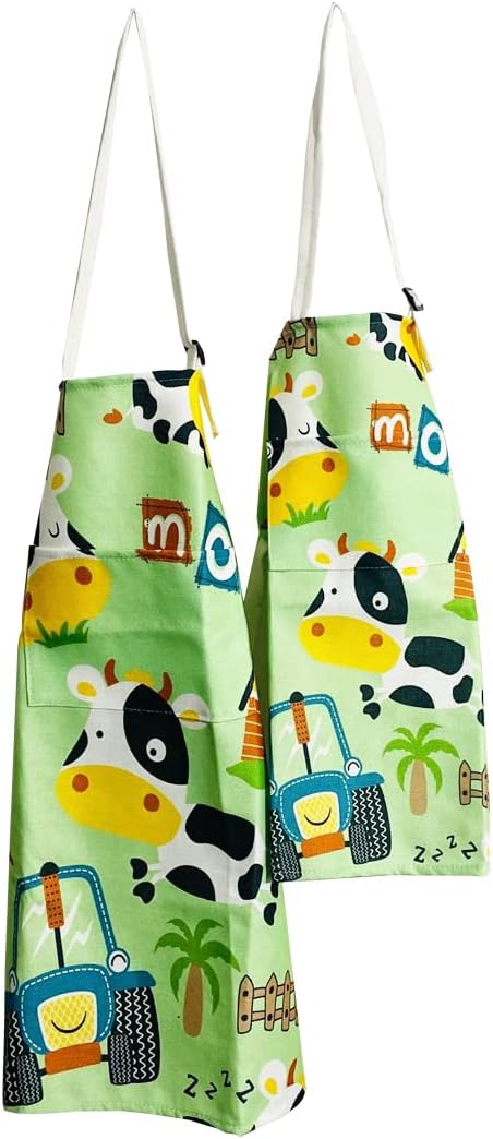 Parent Child Aprons with Pocket - Cute Dinosaur Matching Aprons for Ki