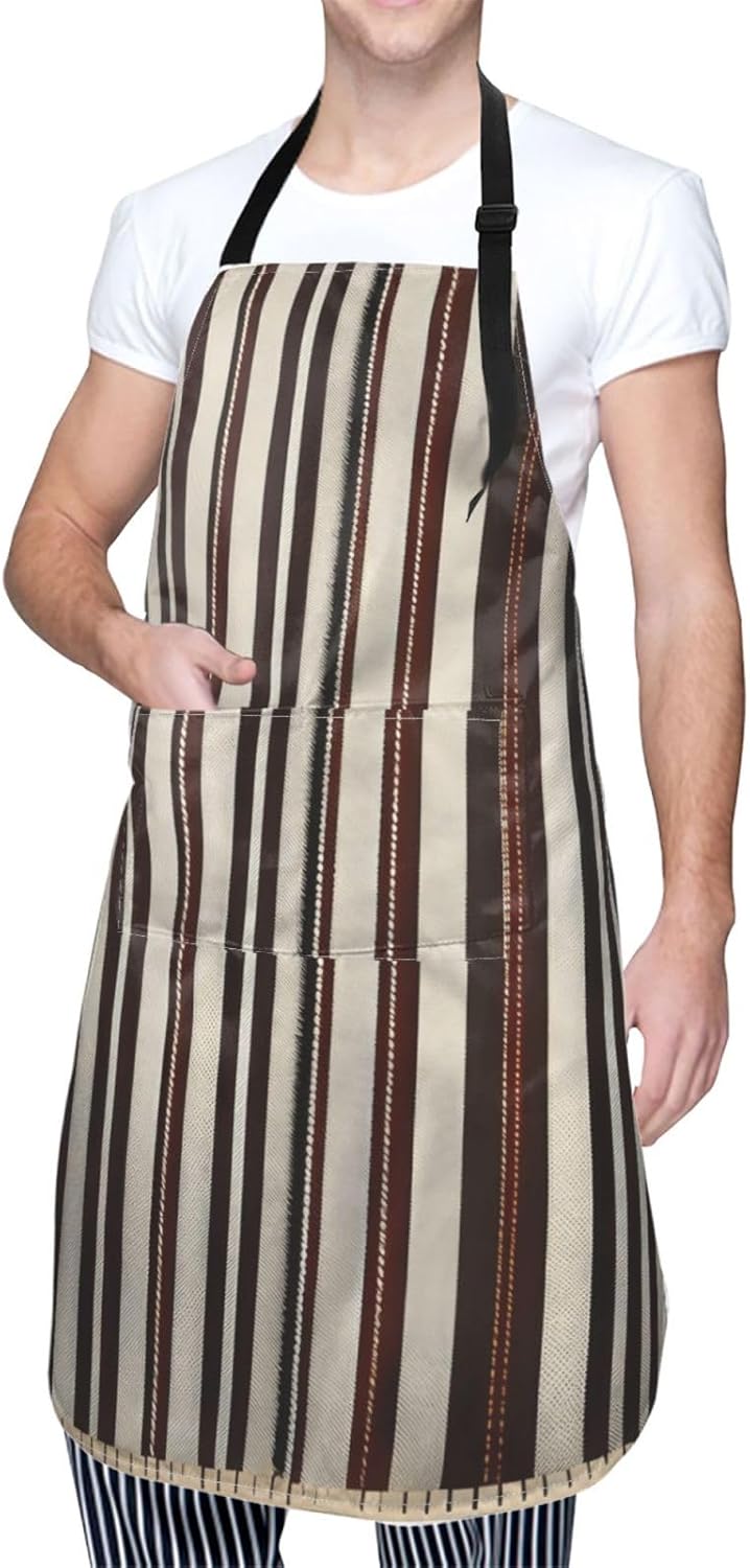 YANYU Brown Stripe Print 28x33 In Kitchen Apron Stylish Chef Apron with Pockets for Cooking Baking Painting