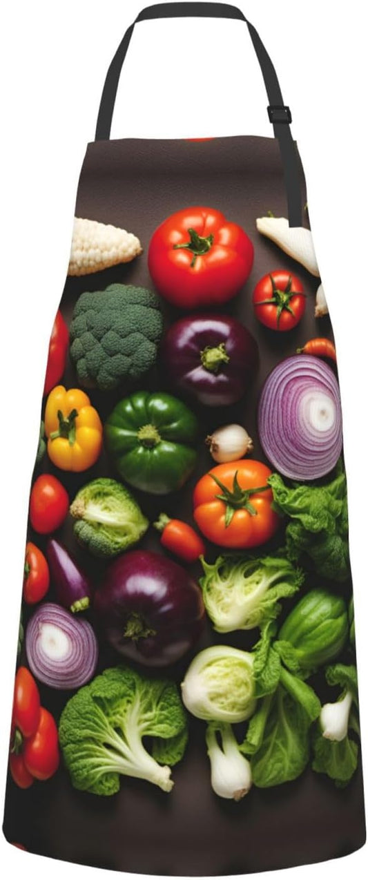 Introduction of various vegetables print Waterproof chef's apron with pocket apron for kitchen cooking baking barbecue and gardening