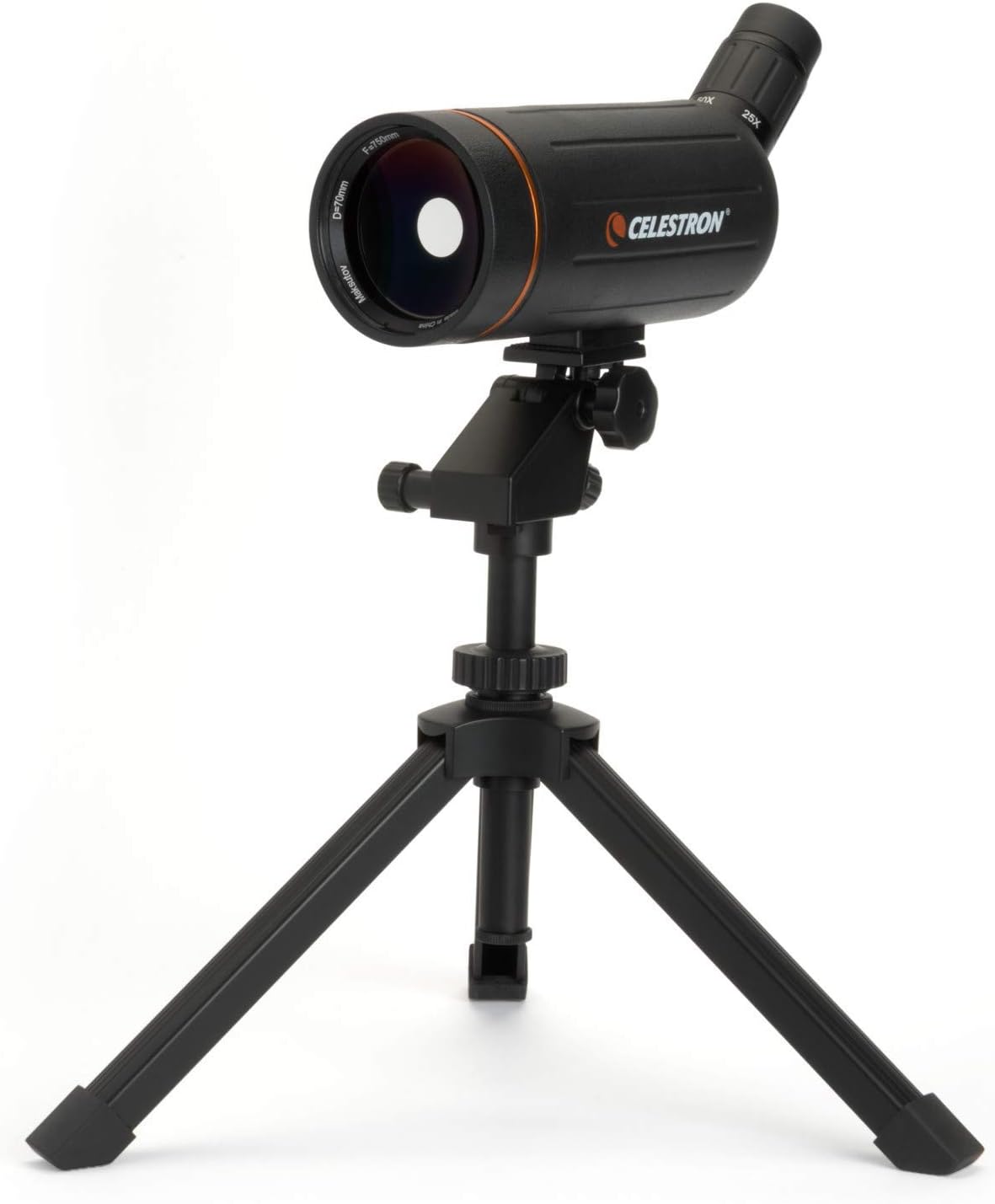 Celestron Mini Mak 70mm Angled Spotting Scope – Maksutov Spotting Scope – Great for Long Range Viewing – 25–75x Zoom Eyepiece – Multi-Coated Optics – Rubber Armored – Tabletop Tripod Included