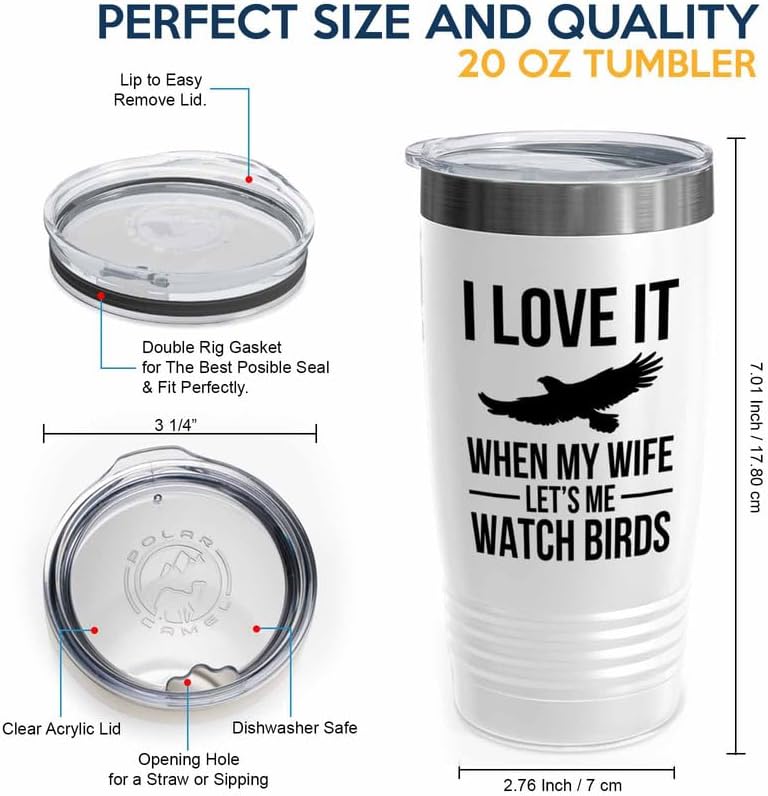 Birding White Edition Viking Tumbler 20oz - Lets me watch birds - Bird Feeder Backyard Birdwatcher Gifts Birding Bird Lover