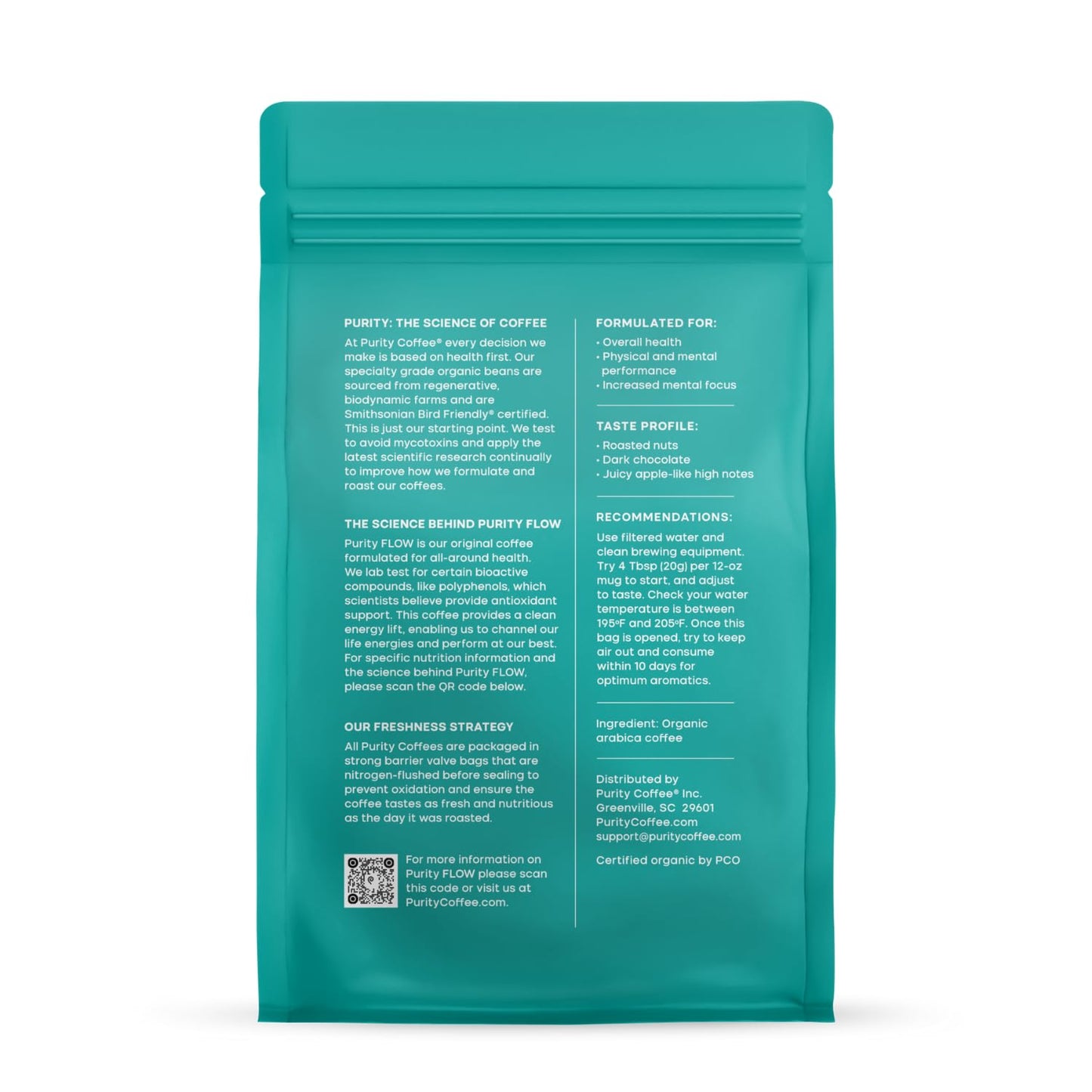 Purity Coffee FLOW Original Medium Roast Whole Bean (12oz Bag) | Specialty-Grade USDA Organic Arabica Blend | Third Party Tested for Mold, Mycotoxins & Pesticides