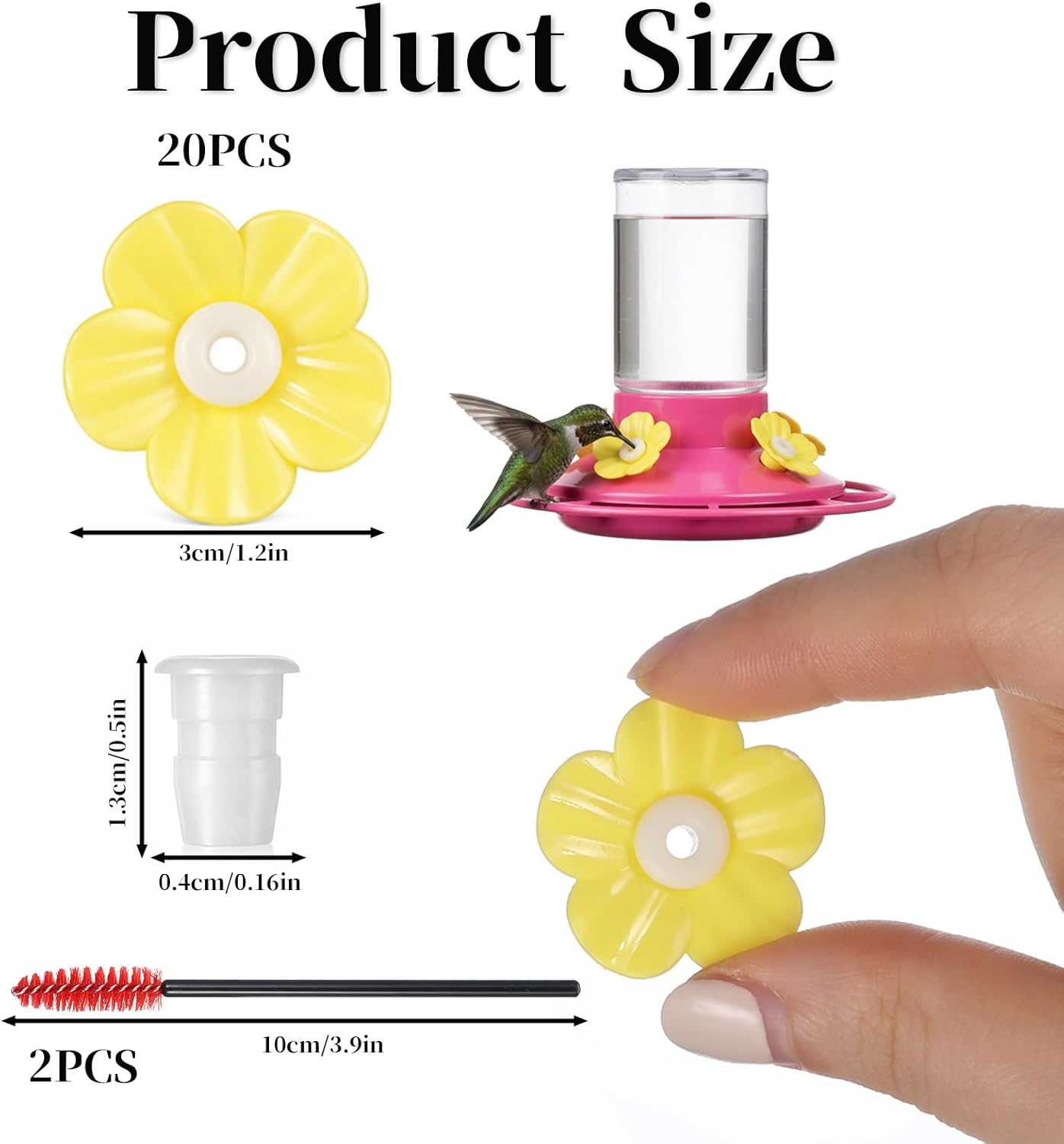 20Pcs Hummingbird Feeders Replacement Flowers with 2 Cleaning Brushes, Pet Hummingbird Feeder Parts Feeding Ports Bird Feeder Replacement Parts Accessories for Outdoor Hanging Feeders(Yellow)