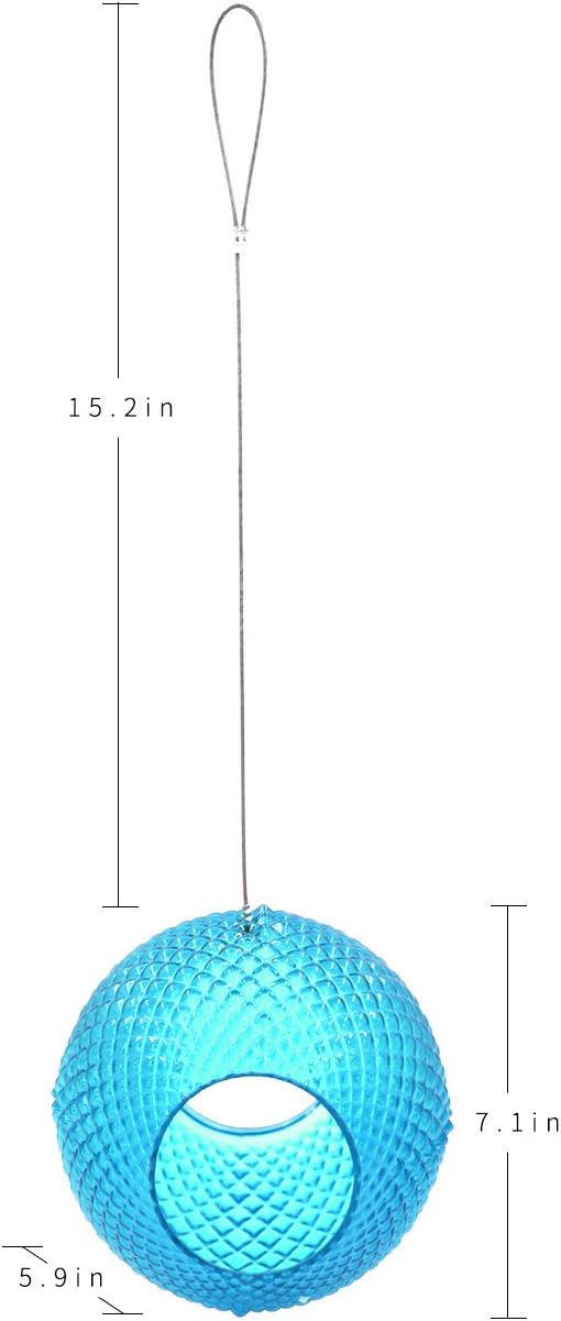 Topadorn Wild Bird Feeder Fly Through Garden Hanging Bird Feeder Mosaic Circle Squirrel Proof for Outdoor Decoration, Blue