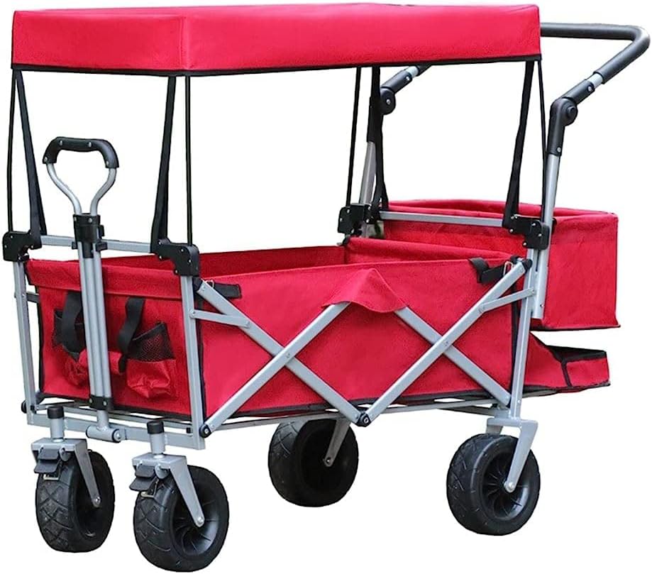 Handcart, Wide Wheel Foldable Trolley Cart with Adjustable Handle and 