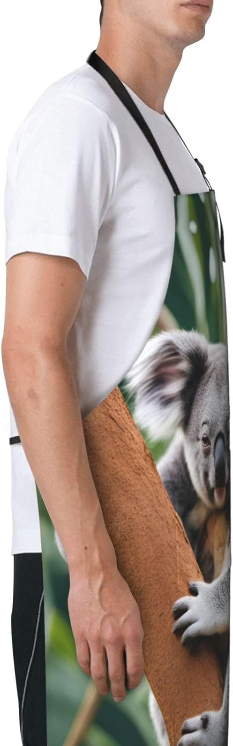 Hugging tree koala print Waterproof chef's apron with pocket apron for kitchen cooking baking barbecue and gardening