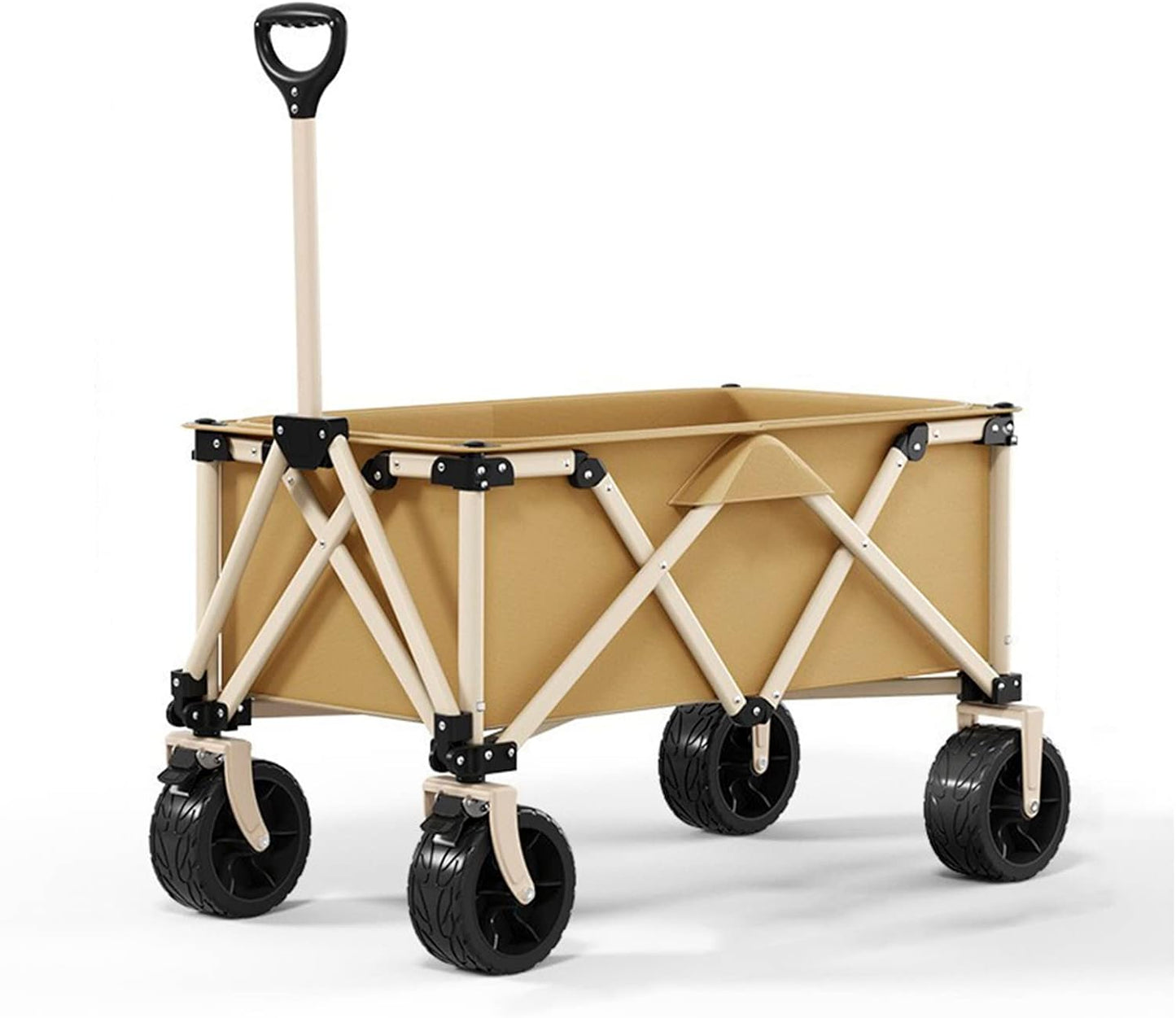 Heavy Duty Collapsible Folding Wagon - Portable Beach Cart with All-Terrain Wheels, Large Capacity Utility Garden Trolley for Camping, Fishing, Shopping, Sports - Khaki
