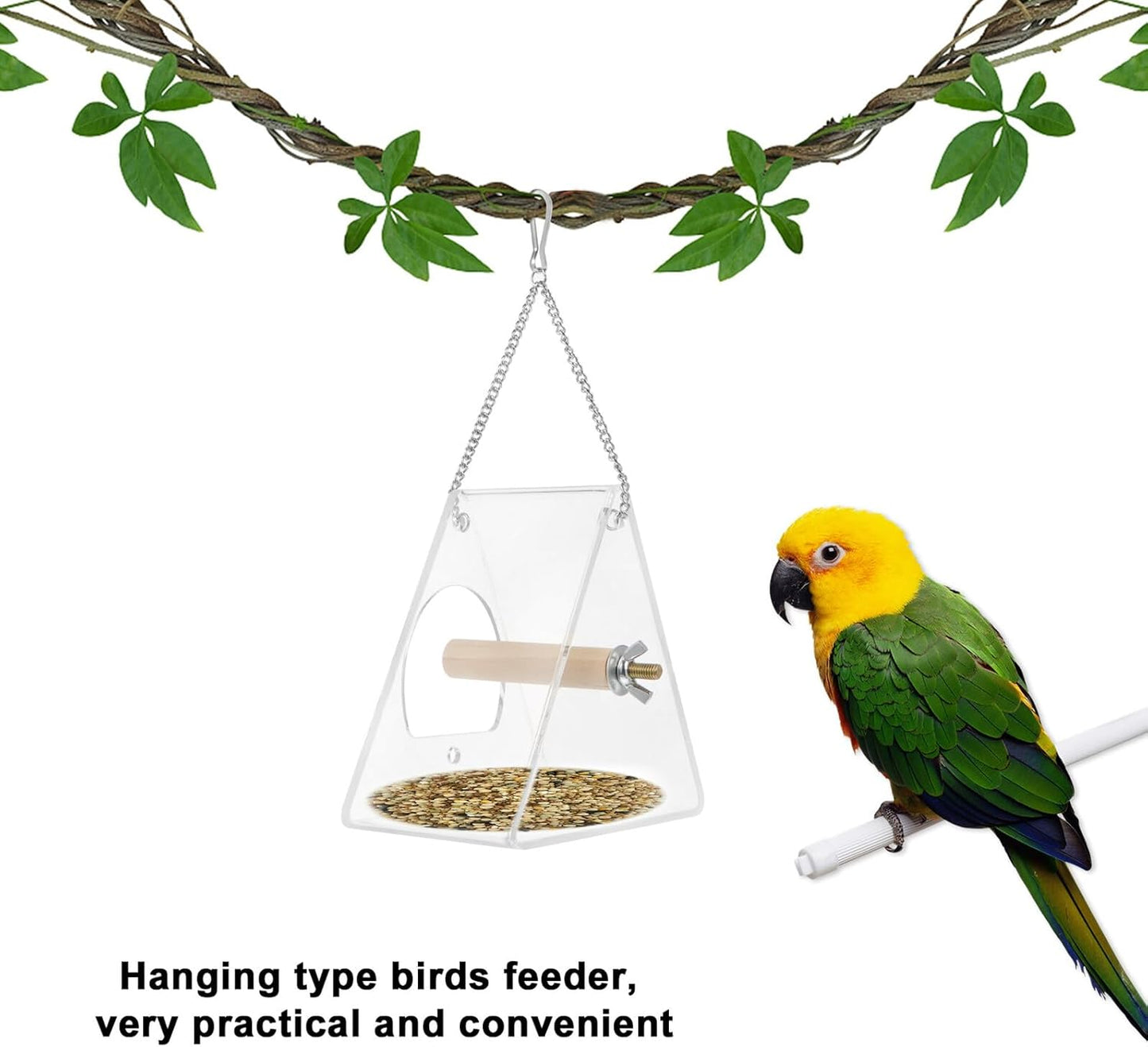 FAVOMOTO Acrylic Hanging Triangle Bird Feeder with Sucker Outdoor Bird