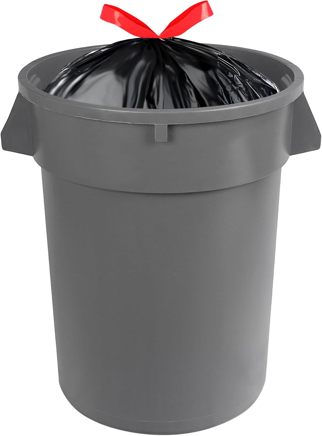 Amazon Basics 30 Gallon Multipurpose Drawstring Trash Bags, 20% Post Consumer Recycled, Black with Red Drawstring, 50 Count