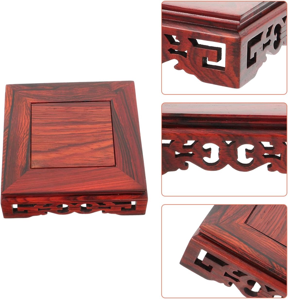 Square Height Display Base Carved Crafts Display Stand Vintage Home Decor Pedestal for Vase, Teapot, Trophy, Fishbowl, Home Decoration