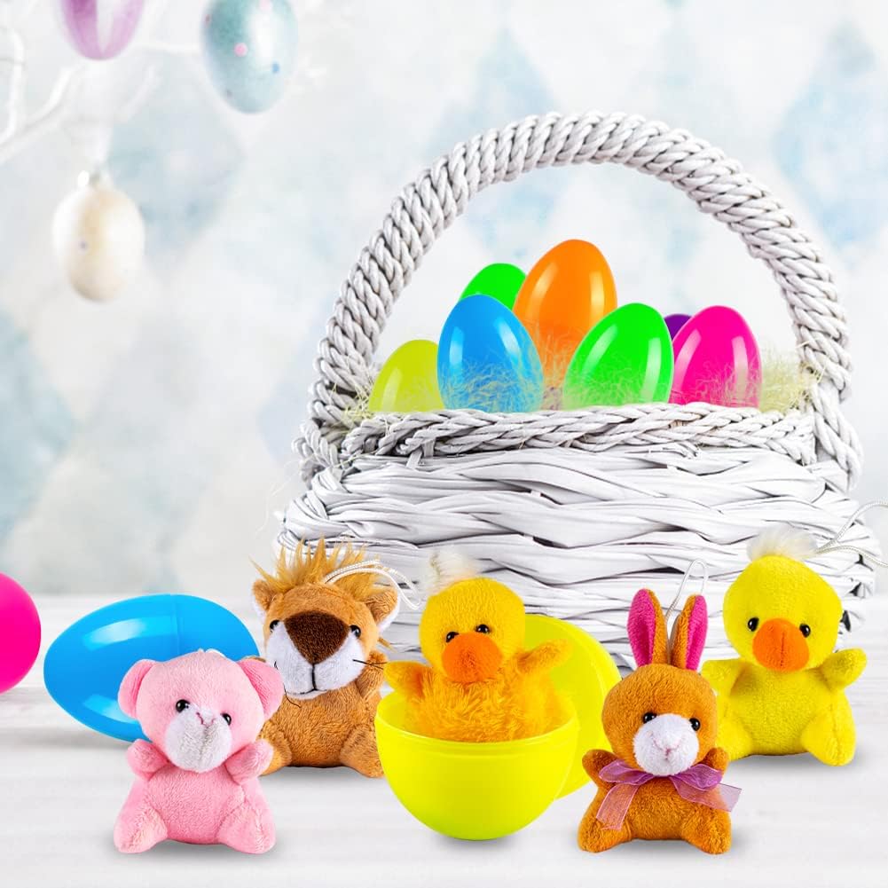 Sofier Plastic Easter Eggs with Animal Toys 12pcs Filled Easter Eggs 3.4" Easter Basket Stuffers Easter Egg Fillers Kids Classroom Gift Exchange Party Favors