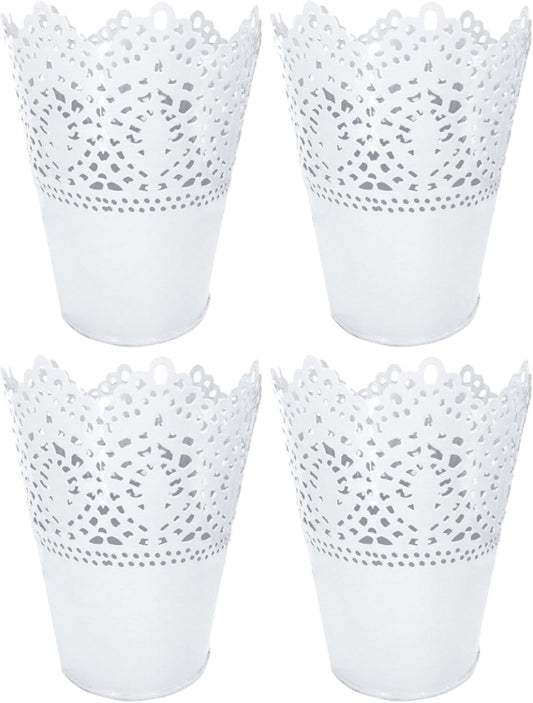 BESTOYARD 4 Pcs White Iron Floral Vase, Tabletop Flower Pot, Wedding B