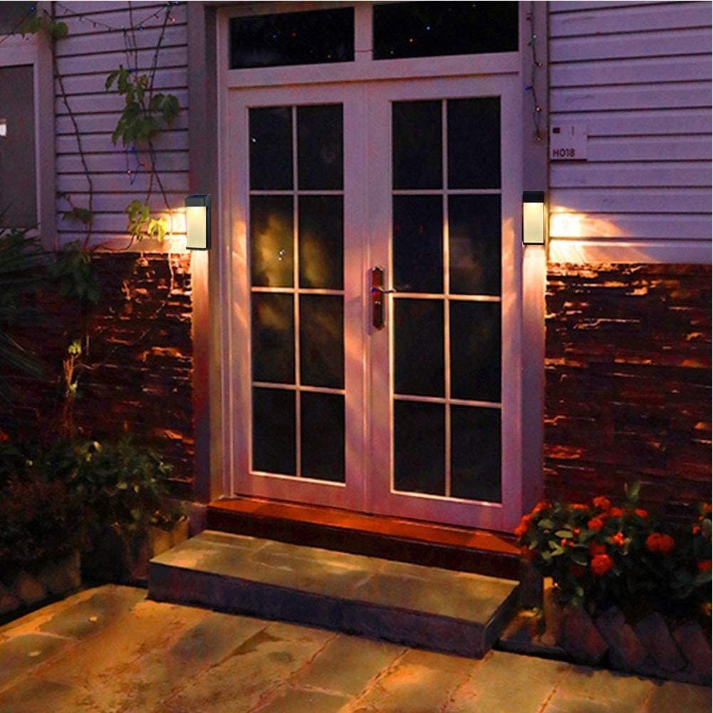 Outdoor 2PCS Solar Lights Wall Lamp Waterproof Rectangle Black Aluminum Acrylic Lampshade LED Garden Villa Decorative Control Vintage Sconce(6PCS)
