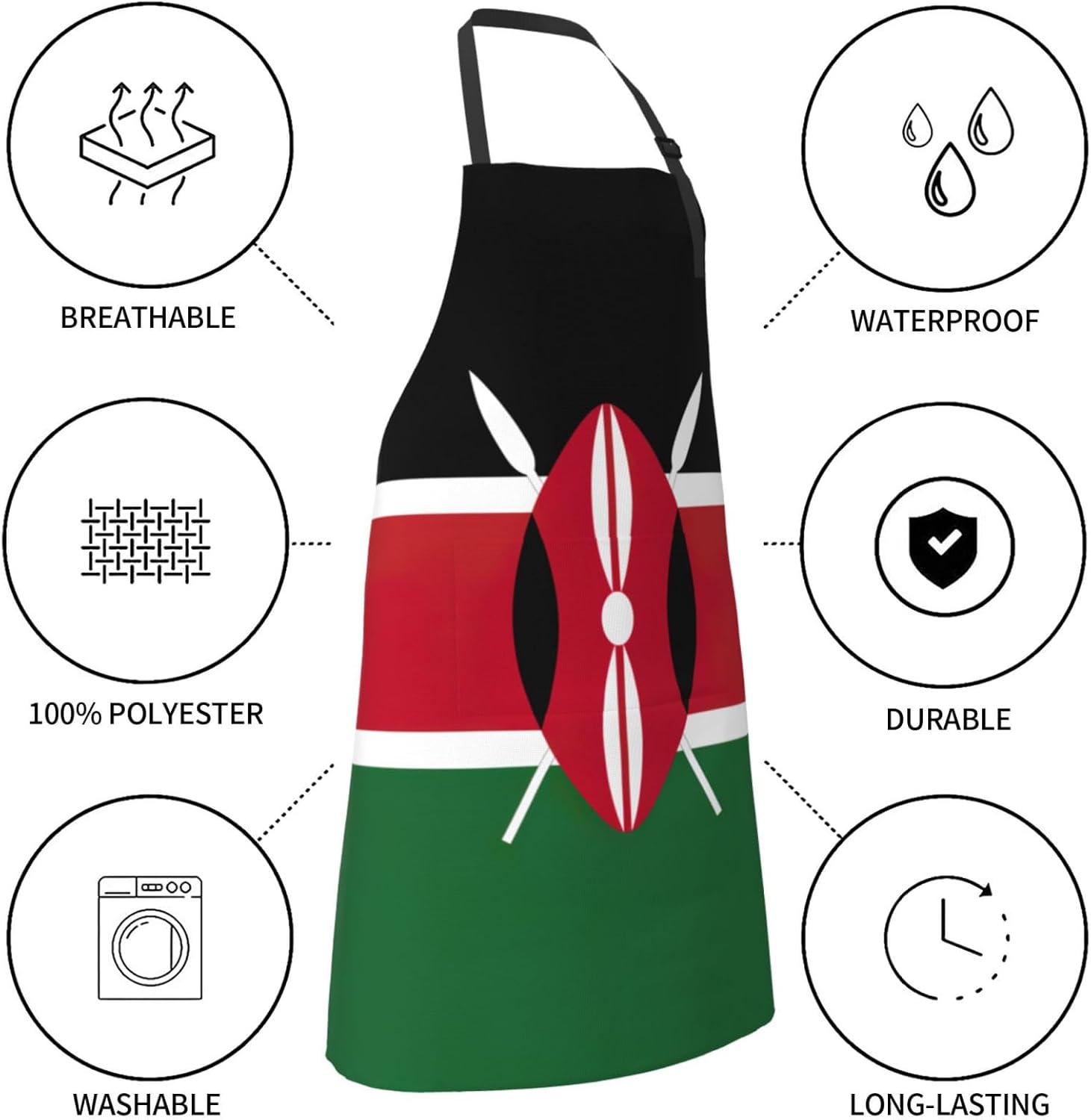 Flag of Kenya print Waterproof chef's apron with pocket apron for kitc