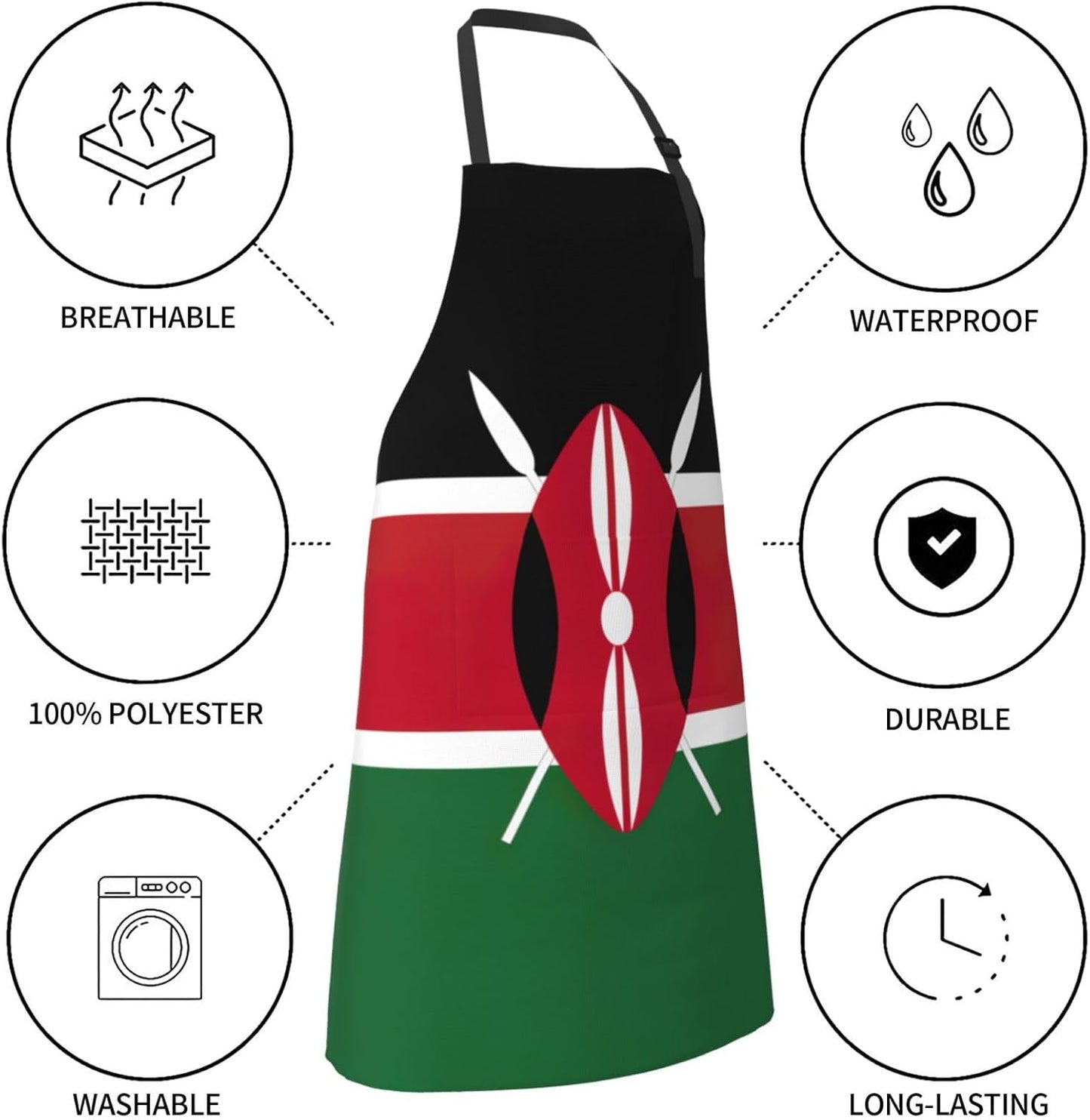 Flag of Kenya print Waterproof chef's apron with pocket apron for kitchen cooking baking barbecue and gardening