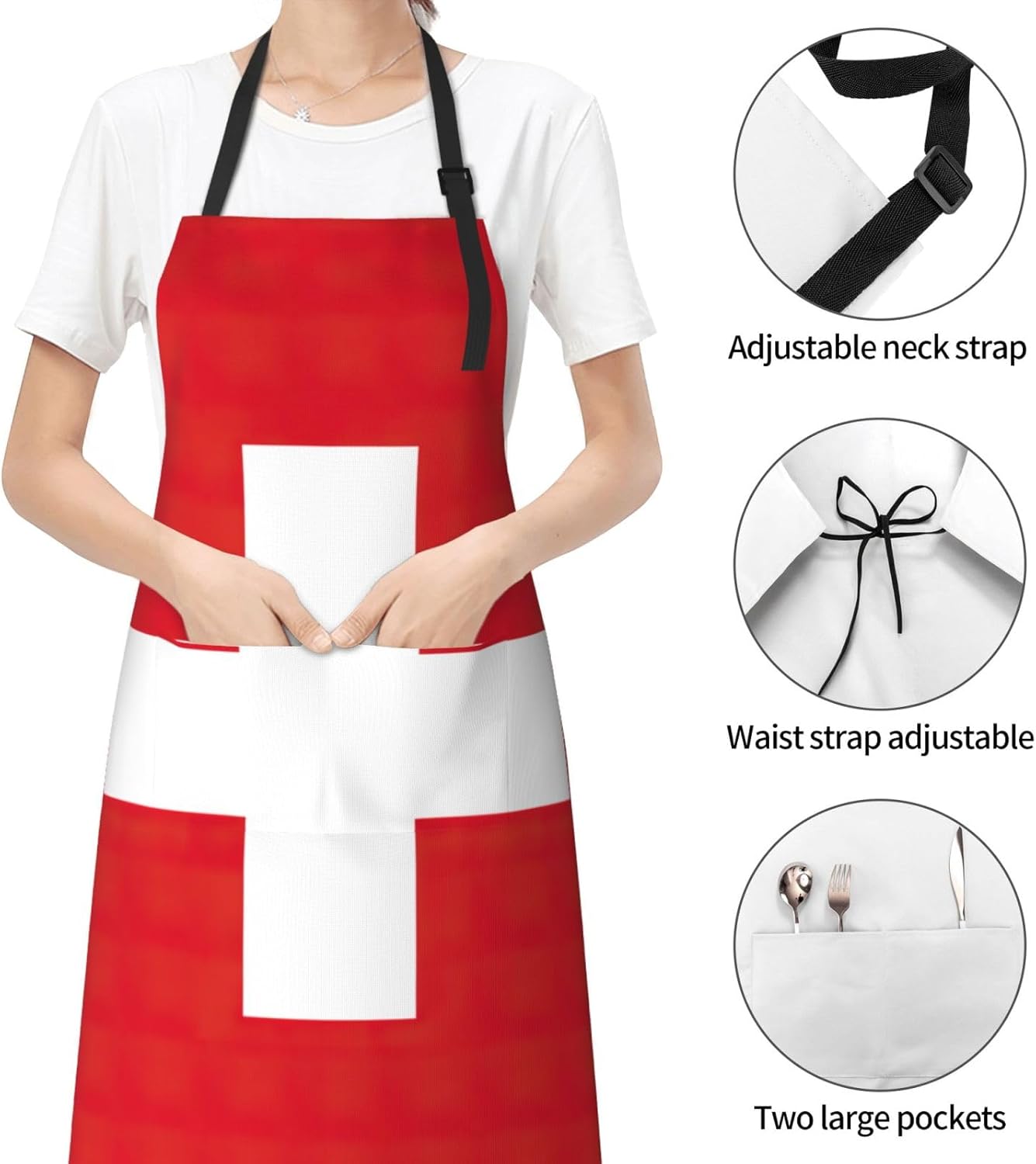 Swiss Flag print Waterproof chef's apron with pocket apron for kitchen cooking baking barbecue and gardening