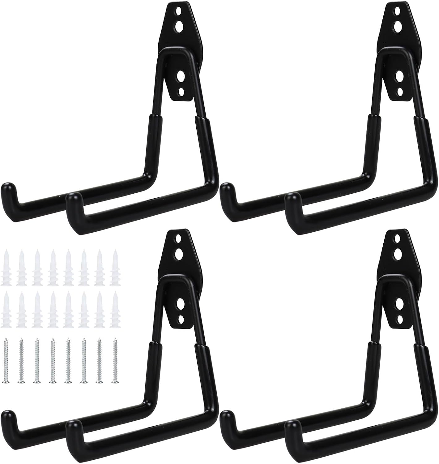 4 Pack Heavy Duty Garage Hooks, 5.1 inch U Shaped Long Hanger, Wall Mounted Storage System, for Power and Garden Tool Hanging, Ladders, Bikes, Hose, Bulk Items and More