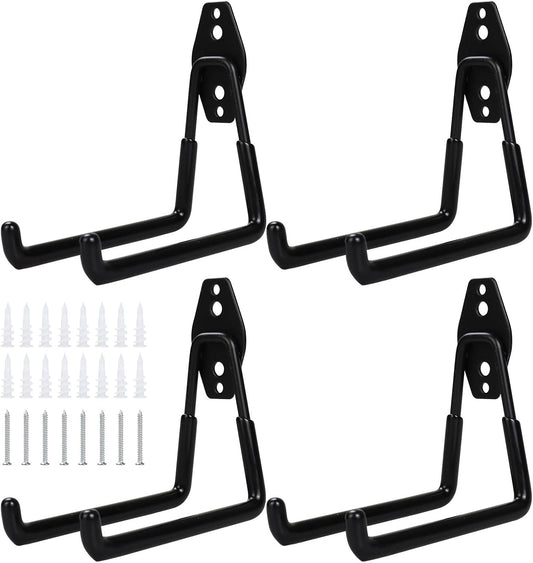 4 Pack Heavy Duty Garage Hooks, 5.1 inch U Shaped Long Hanger, Wall Mounted Storage System, for Power and Garden Tool Hanging, Ladders, Bikes, Hose, Bulk Items and More