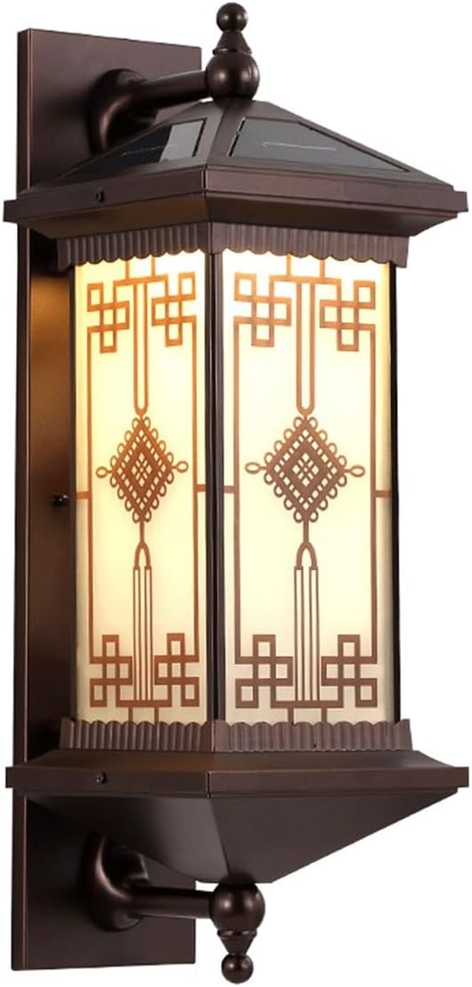 Vintage Solar Outdoor Wall Lantern, Brown Exterior Wall Sconce, Retro Die-Cast Aluminum Mounted Lamp with Glass, Waterproof Dusk to Dawn Decor Light Fixture for Patio Garden Porch Garage