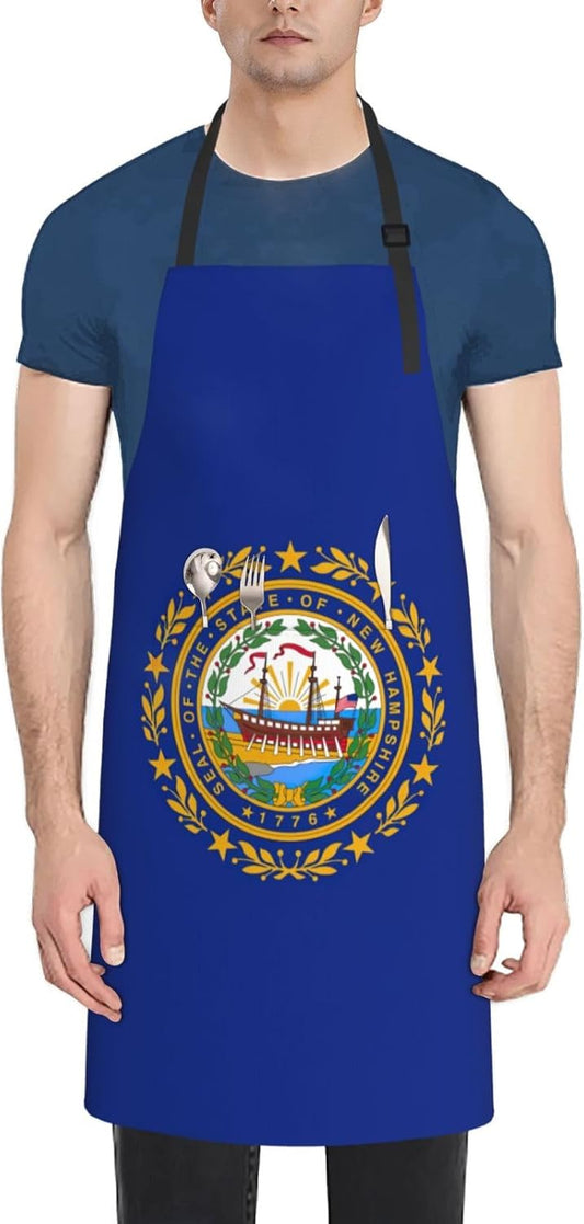 New Hampshire state flag print Waterproof chef's apron with pocket apron for kitchen cooking baking barbecue and gardening