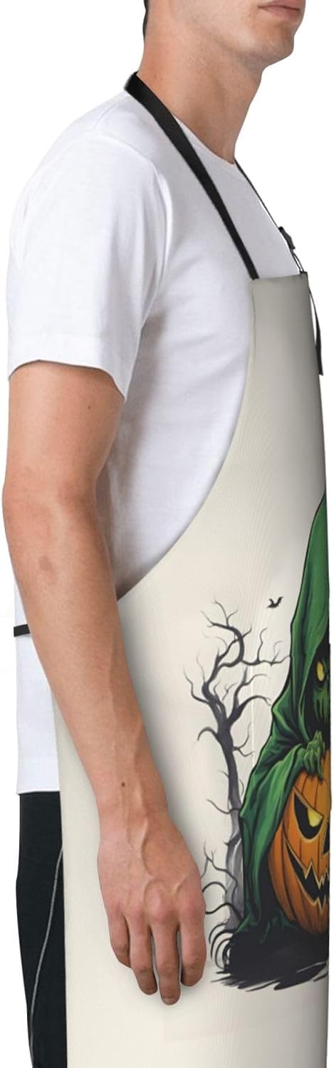 Green Ghost Horror Halloween Pumpkin 1 print Waterproof chef's apron w