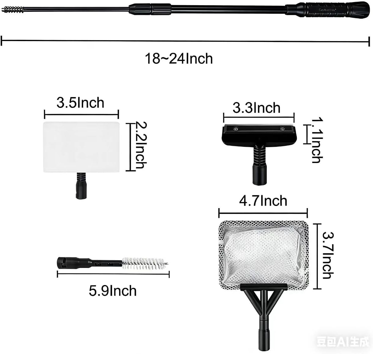 Carefree Fish 4IN1 Aquarium Cleaning Tools Long Handle Adjustable Leng