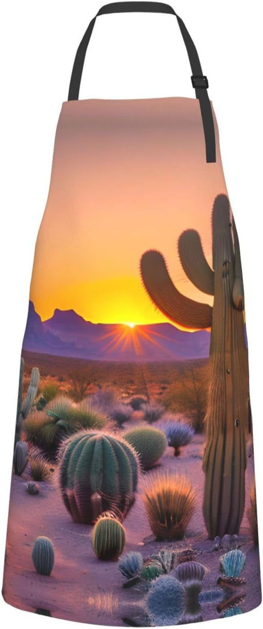 Cactus Desert Sunsets Print Laundry apron 28x33 In Waterproof Kitchen Apron with Pockets for Cooking Baking