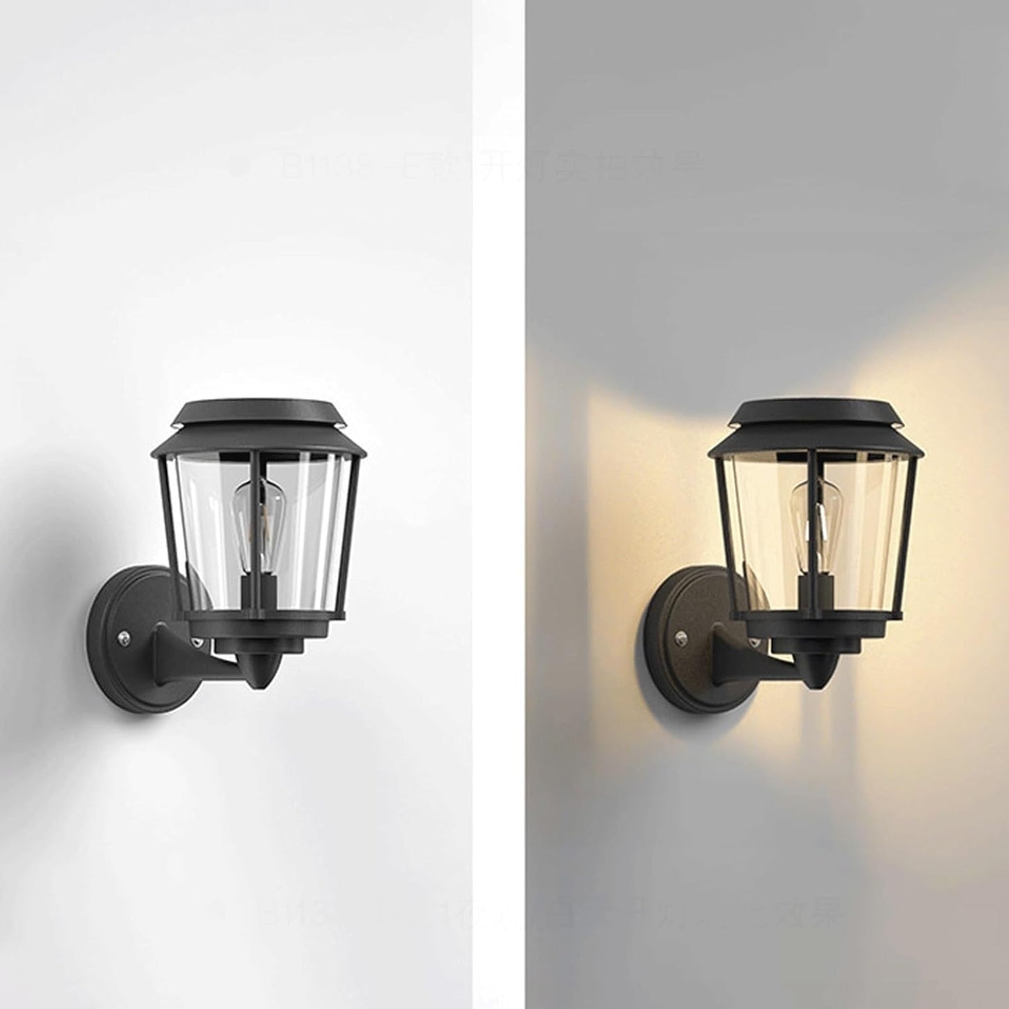 Solar Outdoor Wall Sconce Light, IP65 Waterproof Exterior Wall Lantern, Black LED Stainless Steel Wall Lamp with Clear PC Shade, Vintage Wall Mounted Fixture for Porch, Patio, Entryway