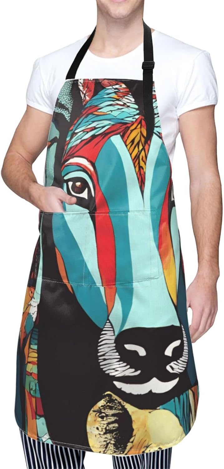 YANYU abstract art Print 28x33 In Kitchen Apron Stylish Chef Apron with Pockets for Cooking Baking Painting
